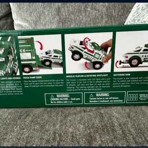 Two Hess Green and White Police Toy Truck with Lights and Sounds